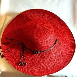 KEBE Hat Intricate Texture Contrasting Thin Band Wide Brim NEW WITH TAGS